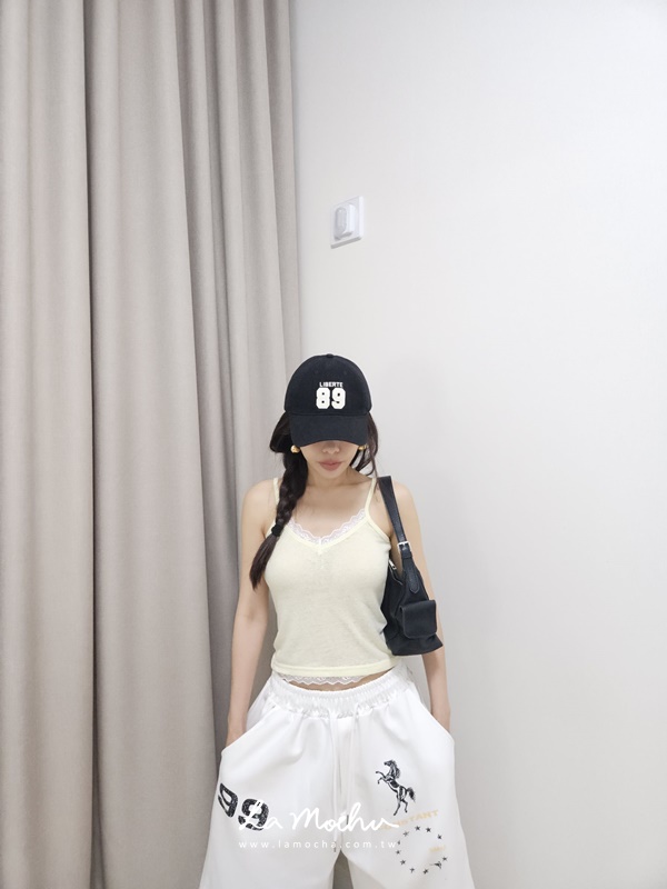 蕾絲滾邊麻料細肩背心